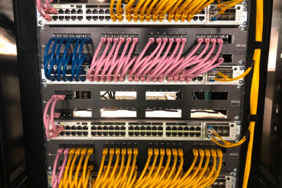 Computer hardware with network cabling in Long Island.