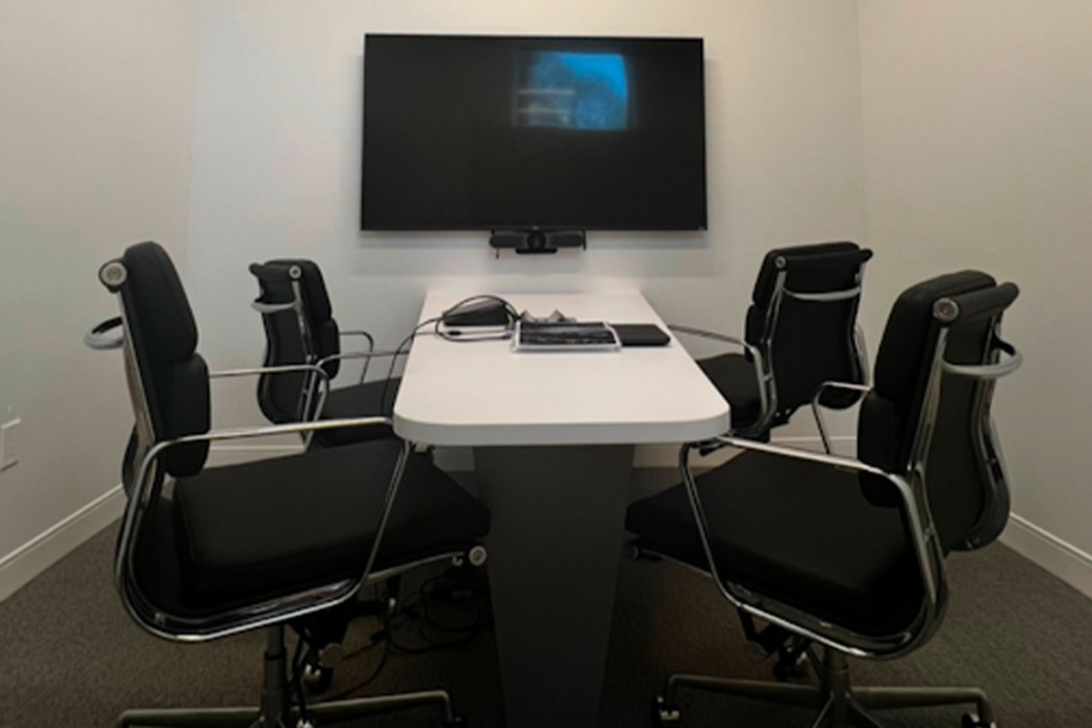 A conference room after installing computer hardware with network cabling in Long Island.