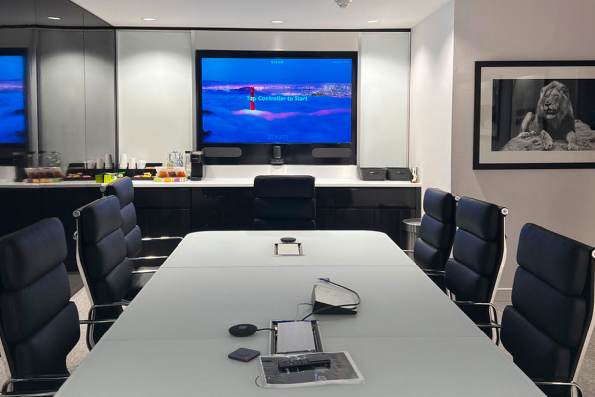 A conference room after installing computer hardware with network cabling in Long Island.