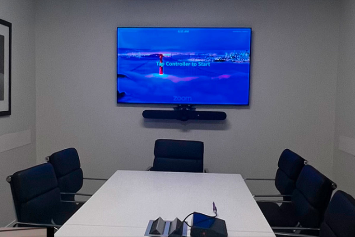 A conference room after installing computer hardware with network cabling in Long Island.