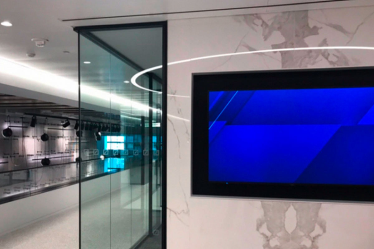 A conference room after installing computer hardware with network cabling in Long Island.