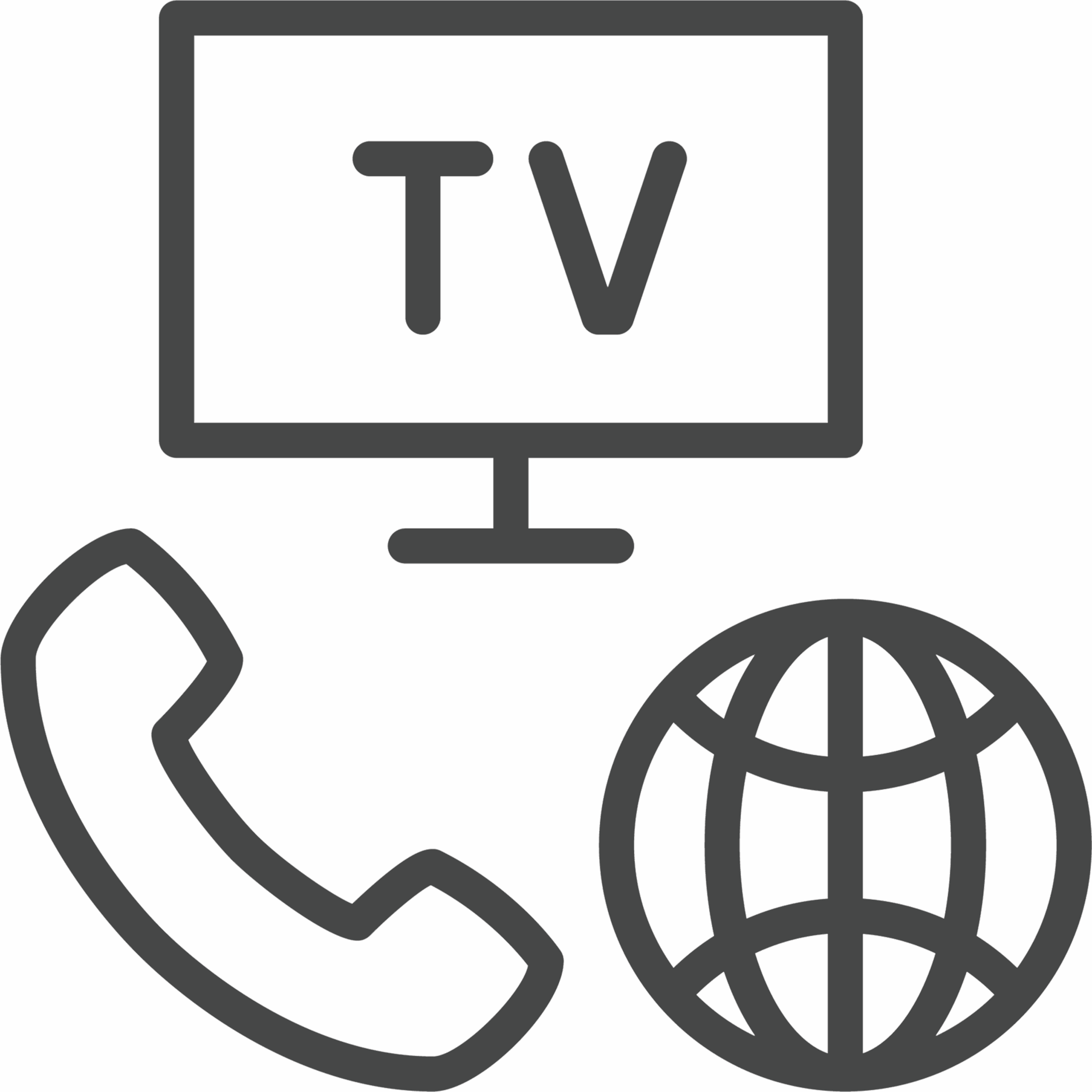 an illustration of a phone, tv, and world wide web, installed by network cabling in Long Island by Netwolf Cyber.